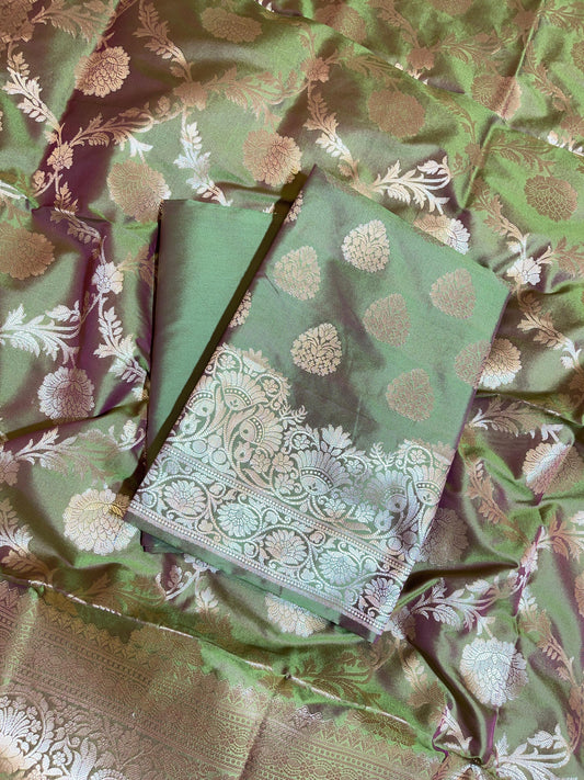 Mehndi Green Semi Katan Silk Banarasi 3 pcs Suit Set 750SHL_SK23