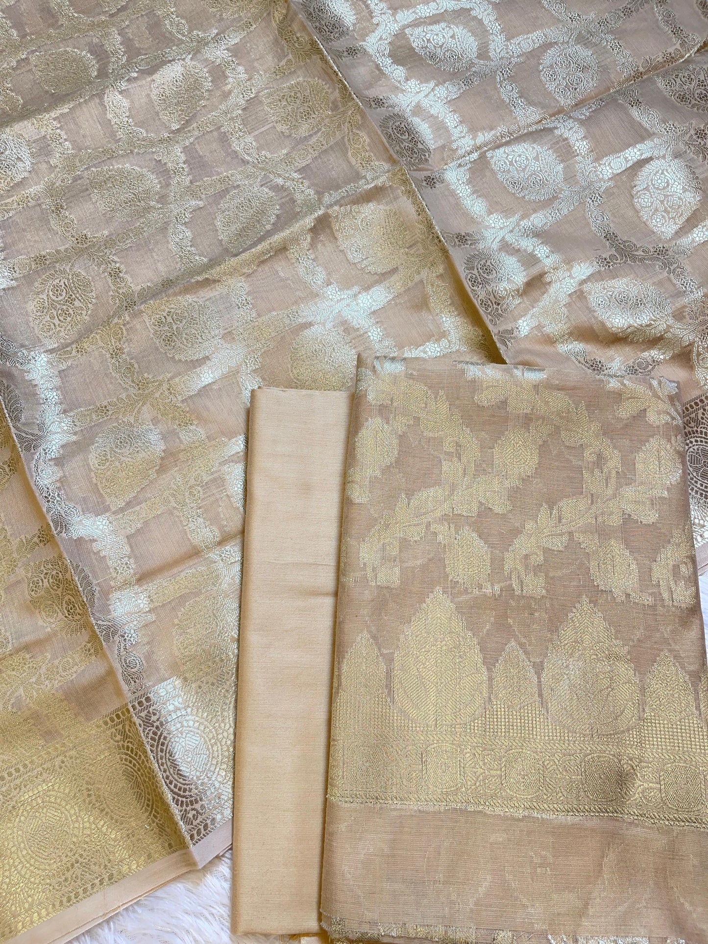 Beige Mercerize Cotton Silk Banarasi 3 pcs Suit Set 700SKL_MS3