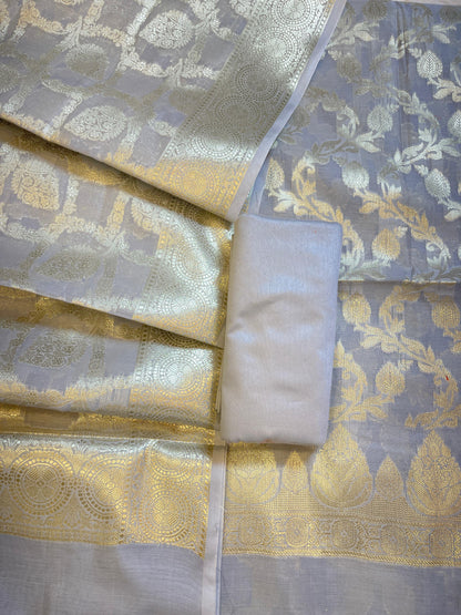 Grey Mercerize Cotton Silk Banarasi 3 pcs Suit Set 700SKL_MS4