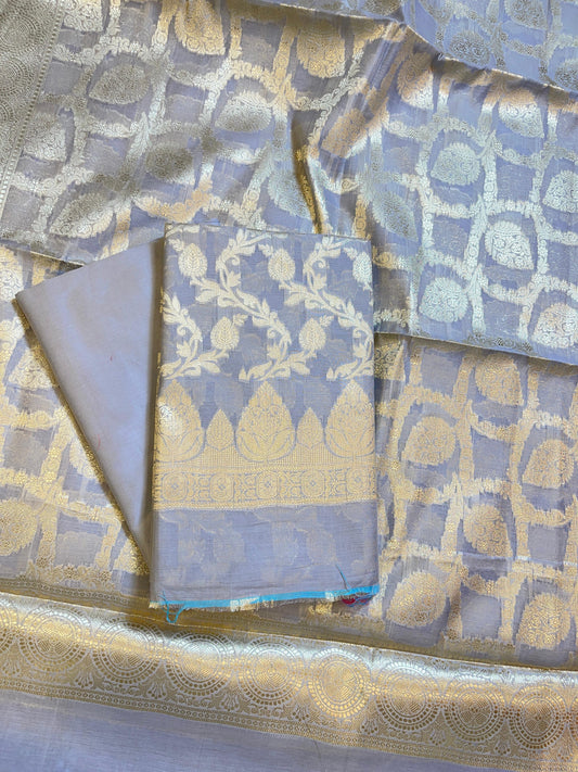 Grey Mercerize Cotton Silk Banarasi 3 pcs Suit Set 700SKL_MS4