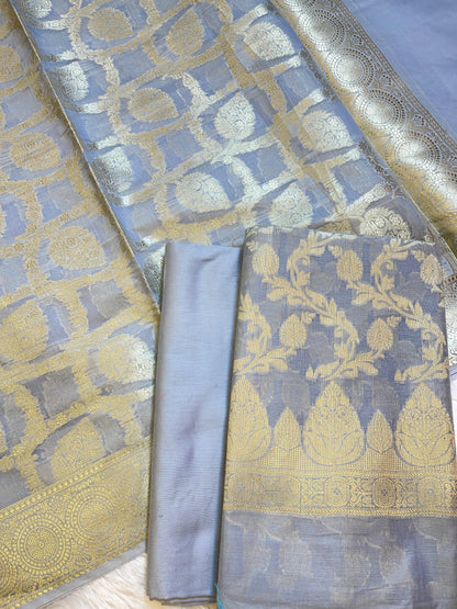 Grey Mercerize Cotton Silk Banarasi 3 pcs Suit Set 700SKL_MS4