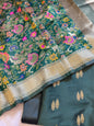 Dark Green Katan Silk Zari Booti Banarasi 3 pcs Suit Set with Multicolor Mina Dupatta 700SKL_KS1