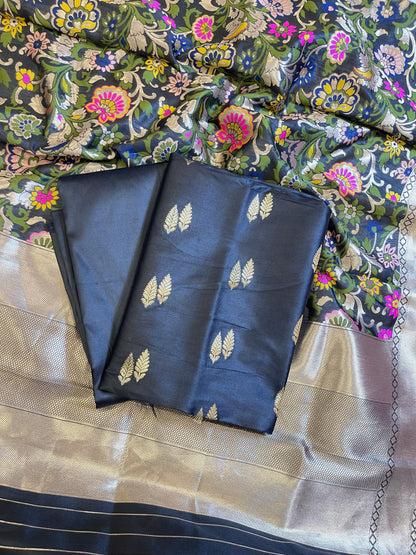 Black Katan Silk Zari Booti Banarasi 3 pcs Suit Set with Multicolor Mina Dupatta 700SKL_KS4