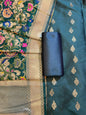 Dark Green Katan Silk Zari Booti Banarasi 3 pcs Suit Set with Multicolor Mina Dupatta 700SKL_KS11