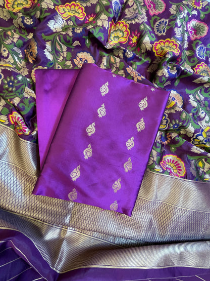 Purple Katan Silk Zari Booti Banarasi 3 pcs Suit Set with Multicolor Mina Dupatta 700SKL_KS12