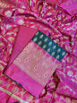 Darkgreen Art Silk Floral Zari Booti Contrast Banarasi Suit with Pink Dupatta 625AJ_TPT6