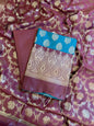 Seagreen Art Silk Floral Zari Boota Contrast Banarasi Suit with Maroon Dupatta 625AJ_TPT7