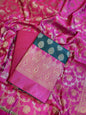 Darkgreen Art Silk Floral Zari Boota Contrast Banarasi Suit with Pink Dupatta 625AJ_TPT8