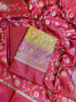 Mustard Art Silk Floral Zari Mina Jaal Contrast Banarasi Suit with Red Dupatta 625AJ_TPT16