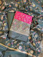 Pink Art Silk Floral Zari Mina Jaal Contrast Banarasi Suit with Darkgreen Dupatta 625AJ_TPT17