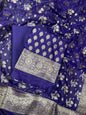 Indigo Blue Semi Silk Floral Booti Banarasi 3 pcs Suit Set 900AJ_SK1
