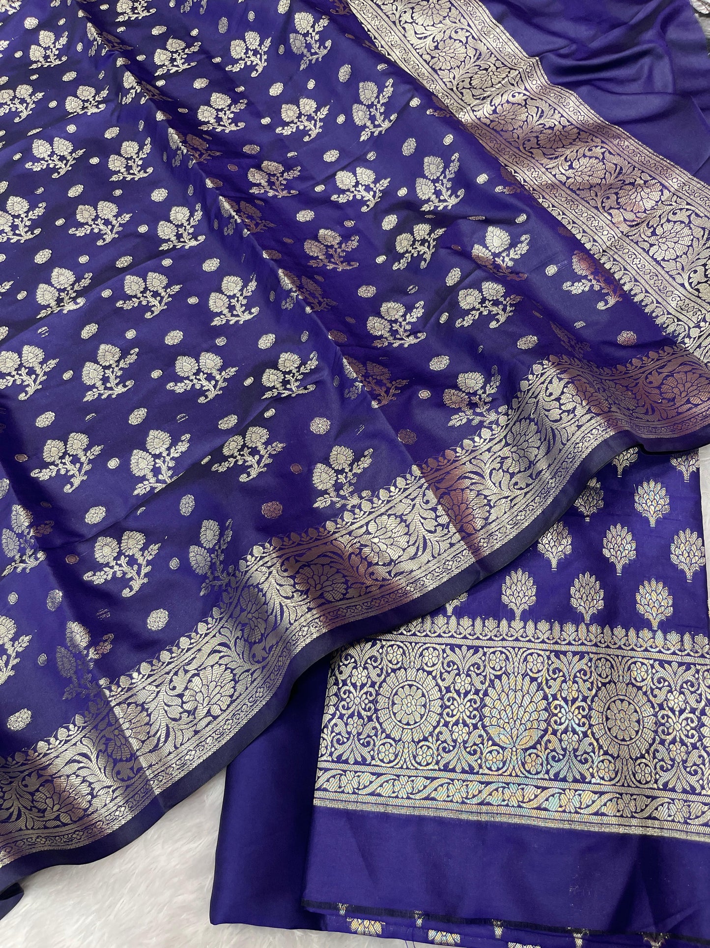 Indigo Blue Semi Silk Floral Booti Banarasi 3 pcs Suit Set 900AJ_SK1