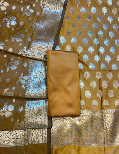 Mustard Semi Silk Floral Booti  Banarasi 3 pcs Suit Set 900AJ_SK2