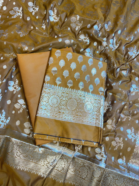 Mustard Semi Silk Floral Booti  Banarasi 3 pcs Suit Set 900AJ_SK2