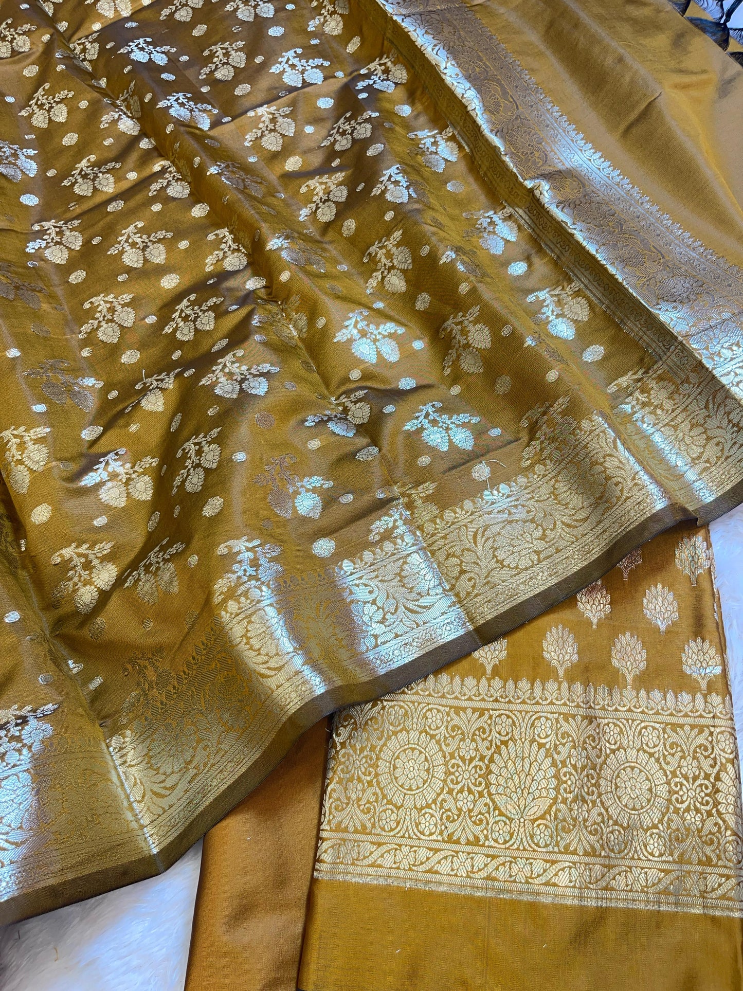 Mustard Semi Silk Floral Booti  Banarasi 3 pcs Suit Set 900AJ_SK2