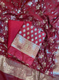 Red Semi Silk Floral Booti Banarasi 3 pcs Suit Set 900AJ_SK3