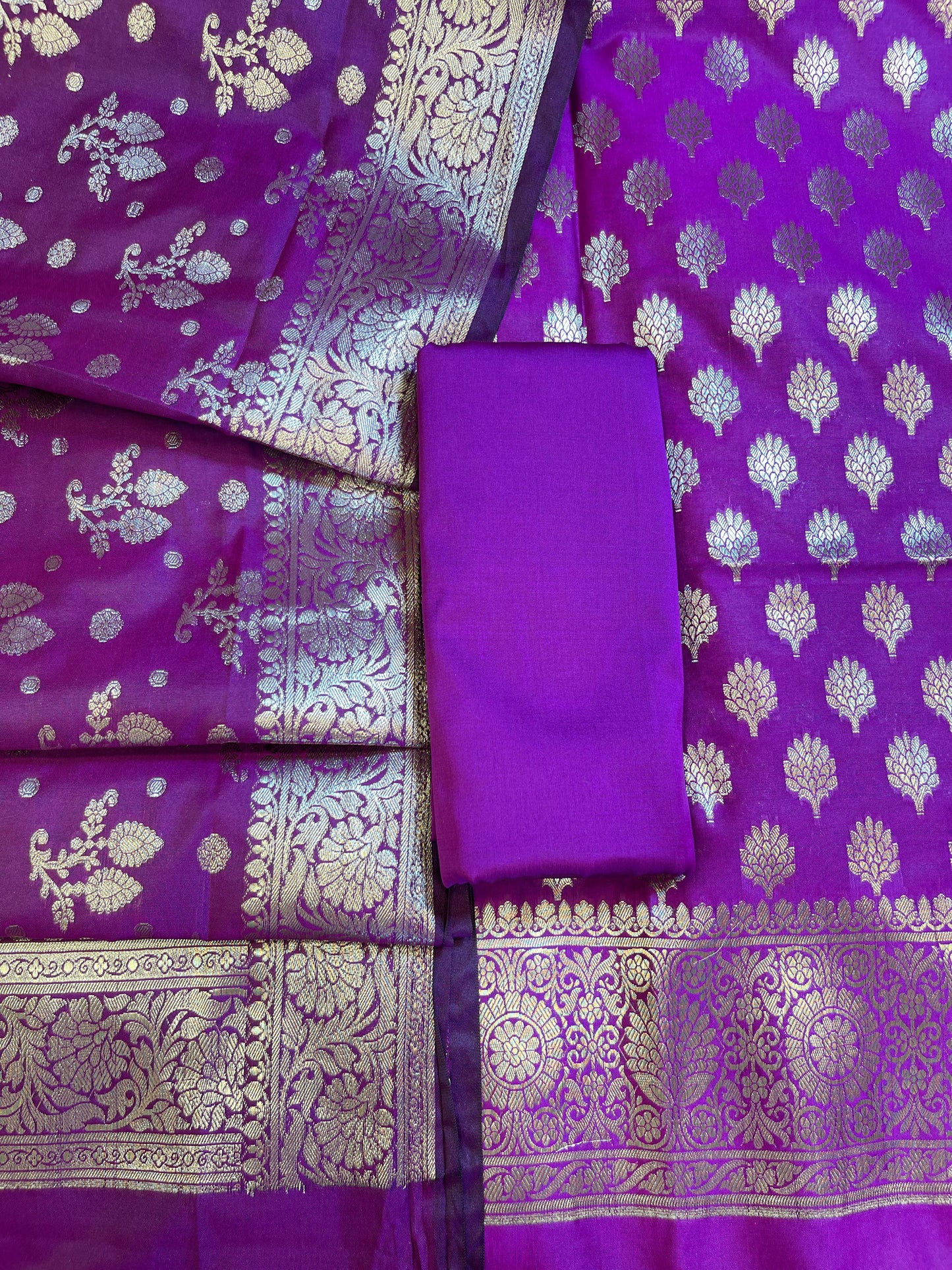Purple Semi Silk Floral Booti Banarasi 3 pcs Suit Set 900AJ_SK4