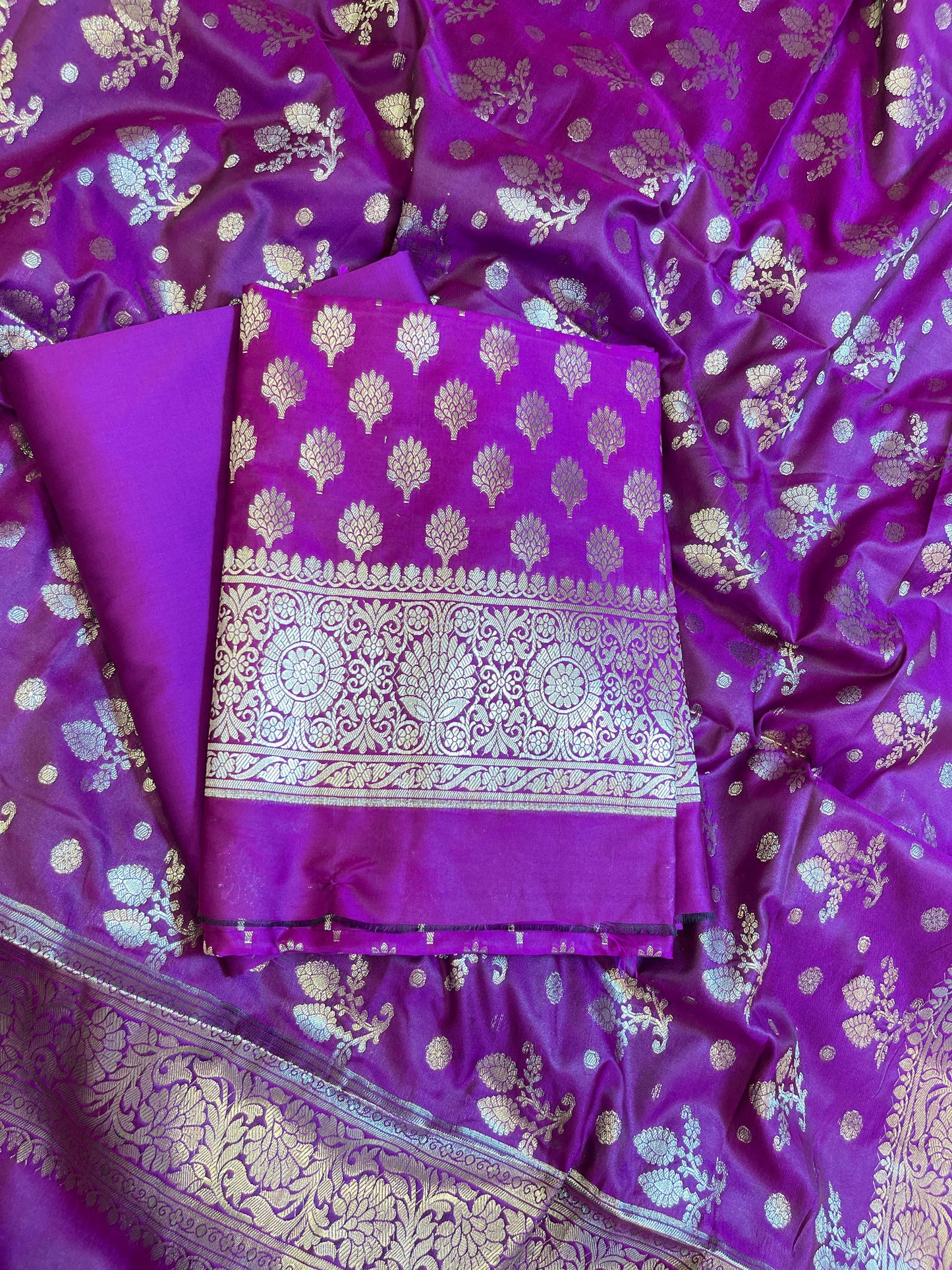 Purple Semi Silk Floral Booti Banarasi 3 pcs Suit Set 900AJ_SK4