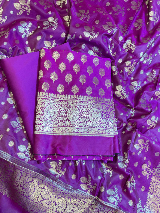 Purple Semi Silk Floral Booti Banarasi 3 pcs Suit Set 900AJ_SK4