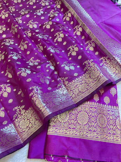 Purple Semi Silk Floral Booti Banarasi 3 pcs Suit Set 900AJ_SK4