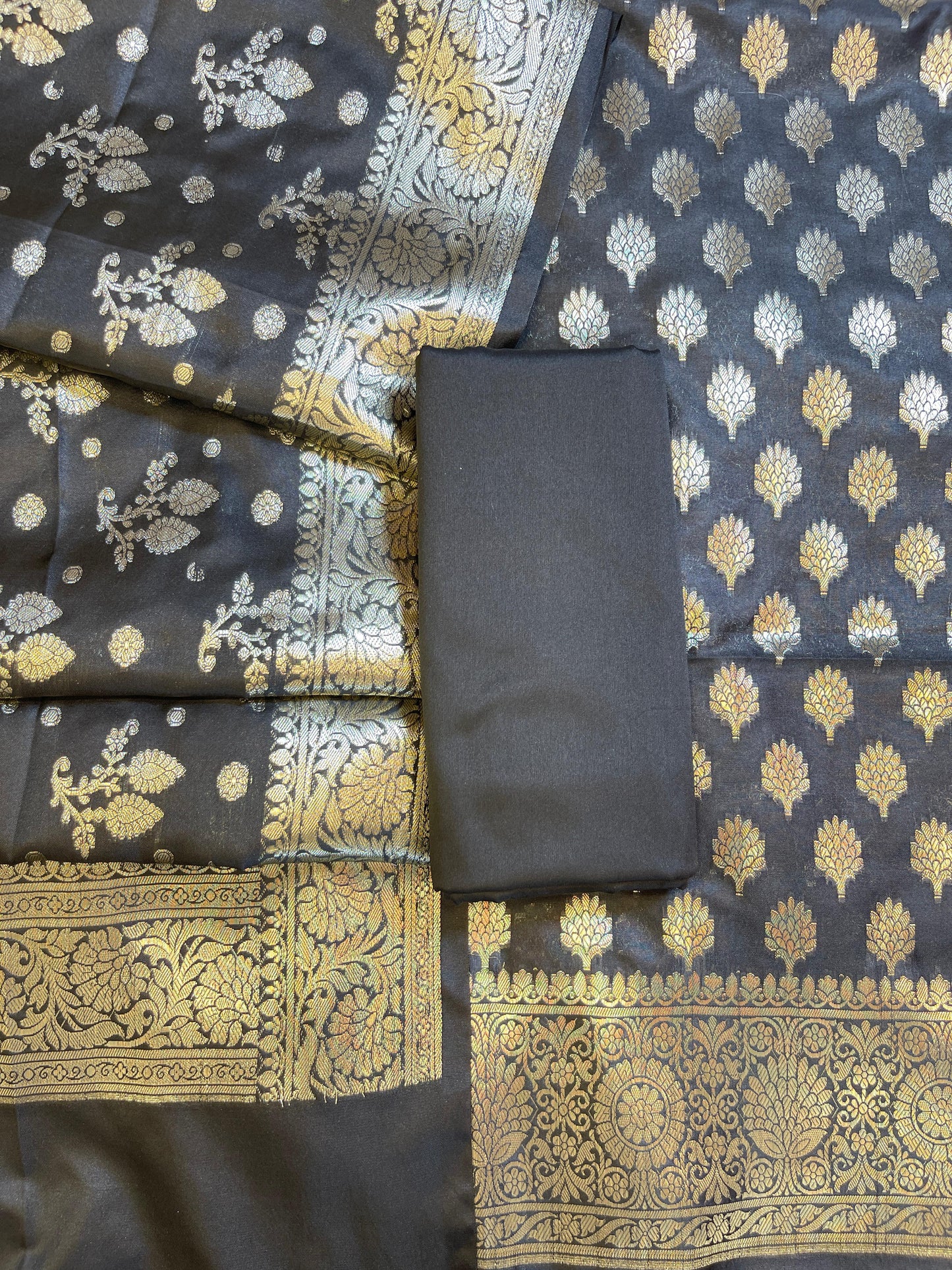 Black Semi Silk Floral Booti Banarasi 3 pcs Suit Set 900AJ_SK5