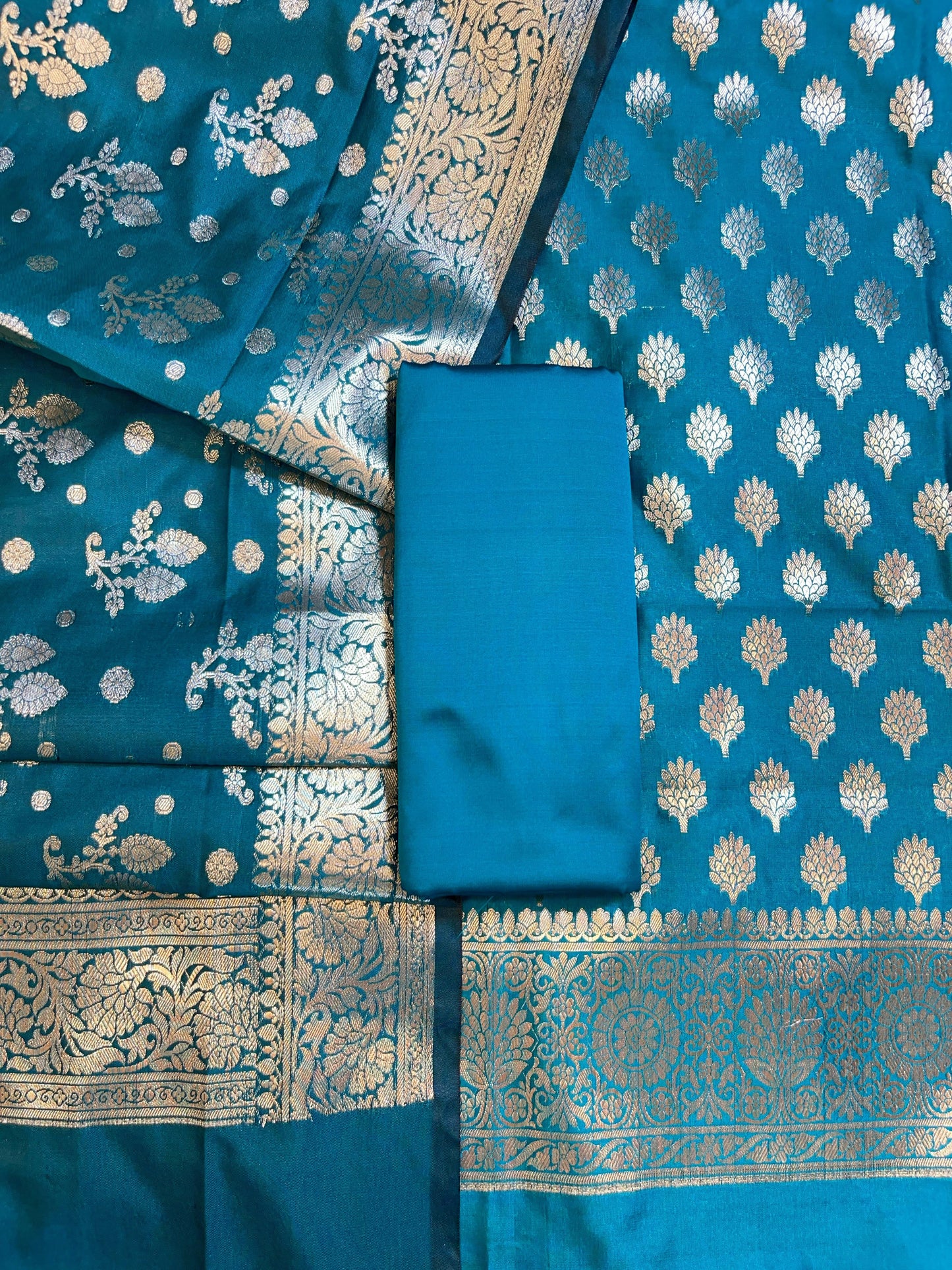 Seagreen Semi Silk  Floral Booti Banarasi 3 pcs Suit Set 900AJ_SK6
