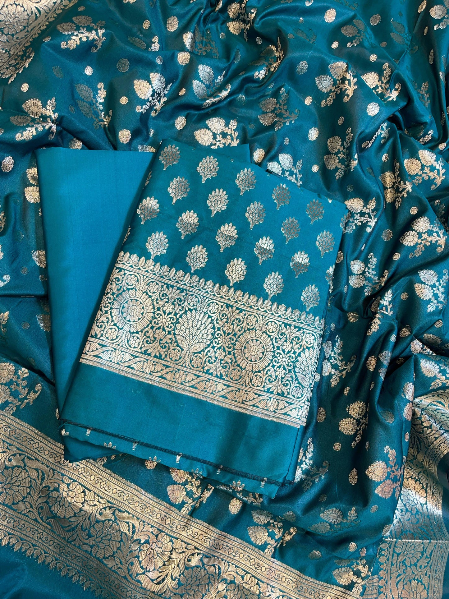 Seagreen Semi Silk  Floral Booti Banarasi 3 pcs Suit Set 900AJ_SK6
