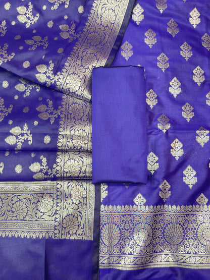 Indigo Blue Semi Silk Floral Boota Banarasi 3 pcs Suit Set 900AJ_SK7