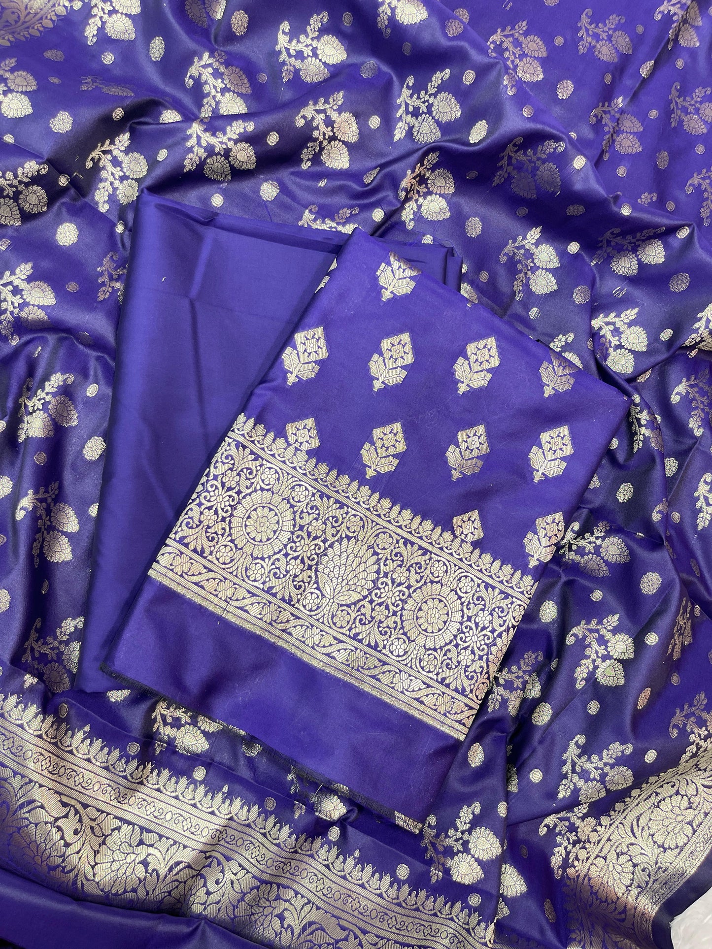 Indigo Blue Semi Silk Floral Boota Banarasi 3 pcs Suit Set 900AJ_SK7