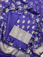 Indigo Blue Semi Silk Floral Boota Banarasi 3 pcs Suit Set 900AJ_SK7