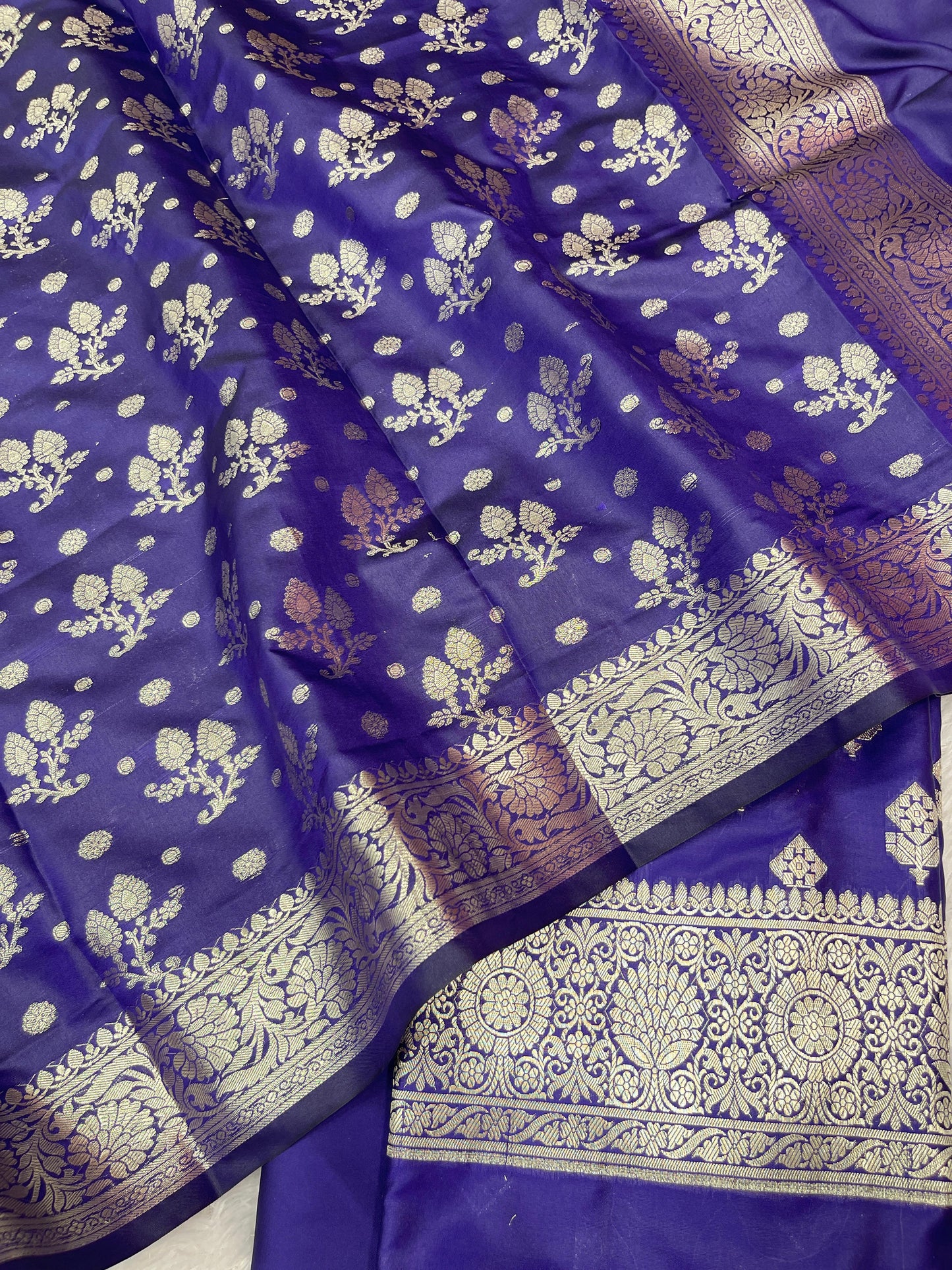 Indigo Blue Semi Silk Floral Boota Banarasi 3 pcs Suit Set 900AJ_SK7