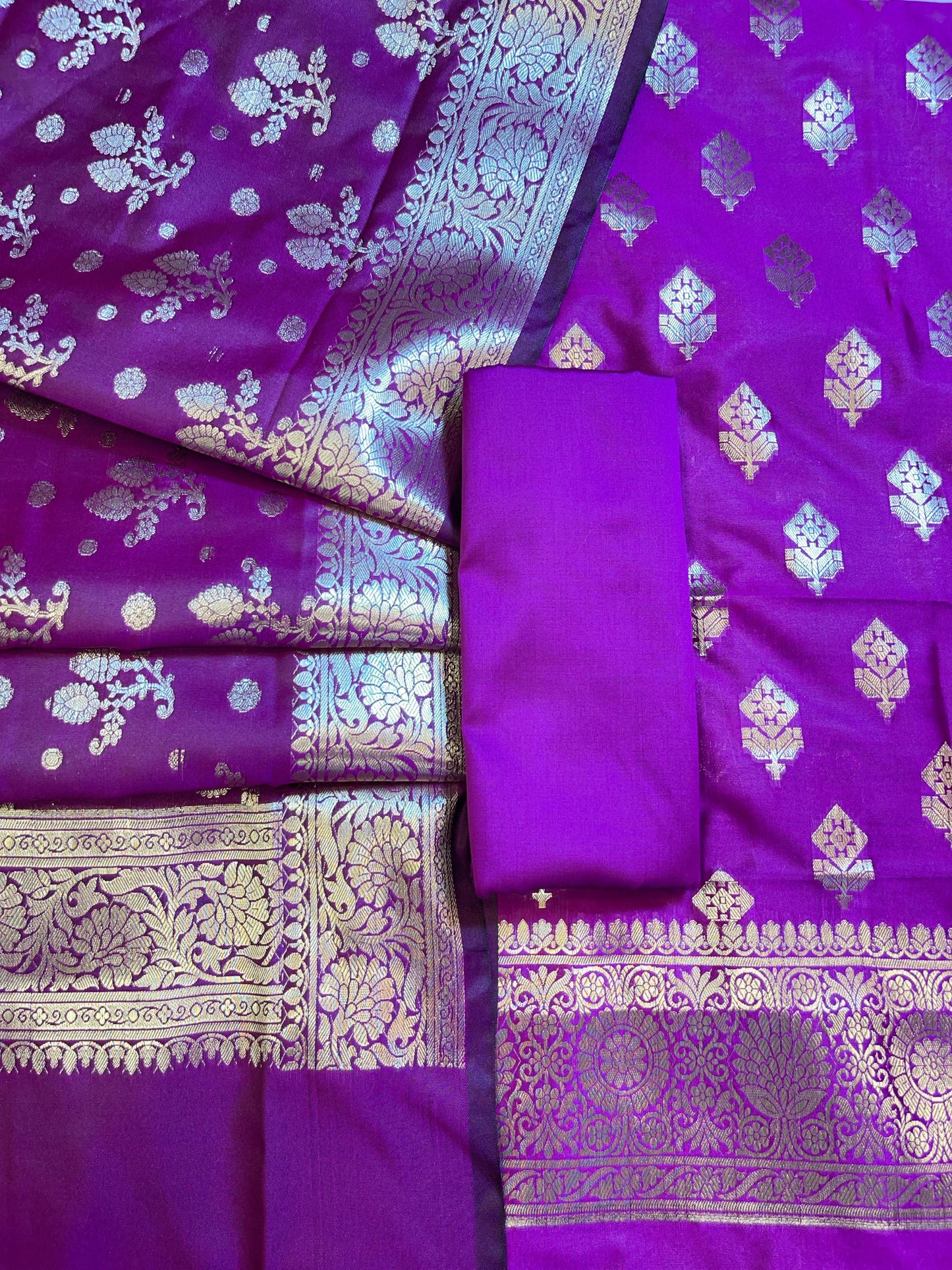 Purple Semi Silk Floral Boota Banarasi 3 pcs Suit Set 900AJ_SK8