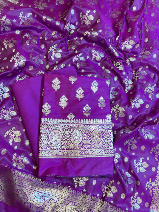 Purple Semi Silk Floral Boota Banarasi 3 pcs Suit Set 900AJ_SK8