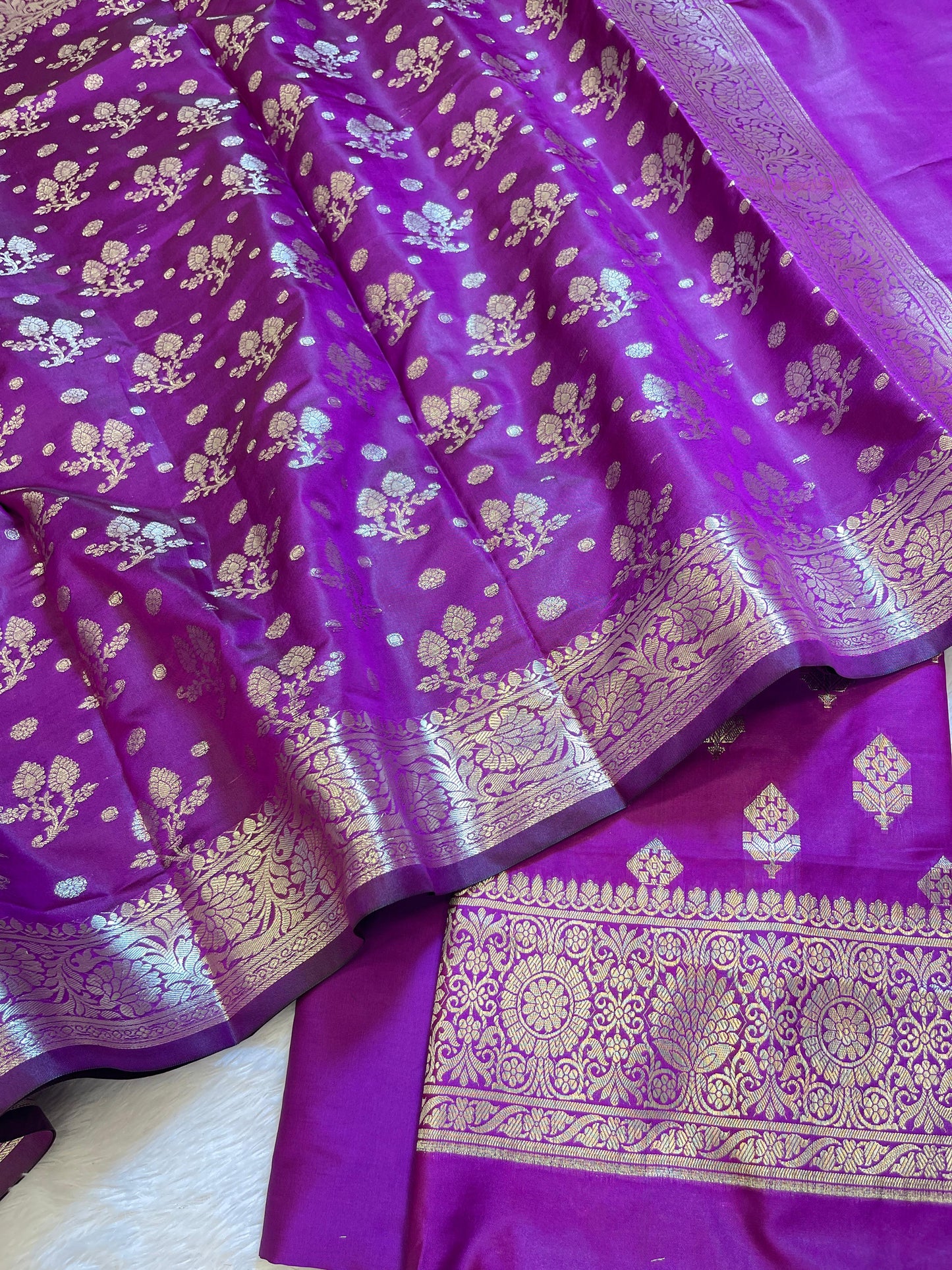 Purple Semi Silk Floral Boota Banarasi 3 pcs Suit Set 900AJ_SK8