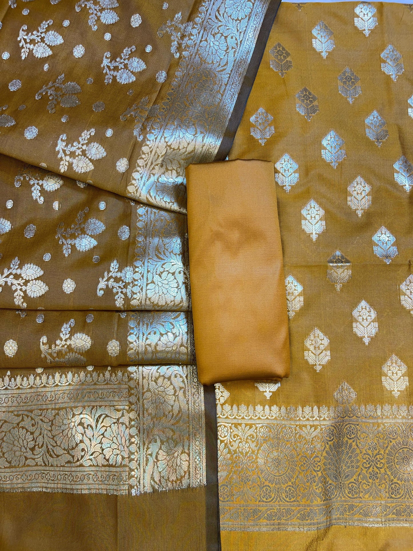 Mustard Semi Silk Floral Boota Banarasi 3 pcs Suit Set 900AJ_SK9