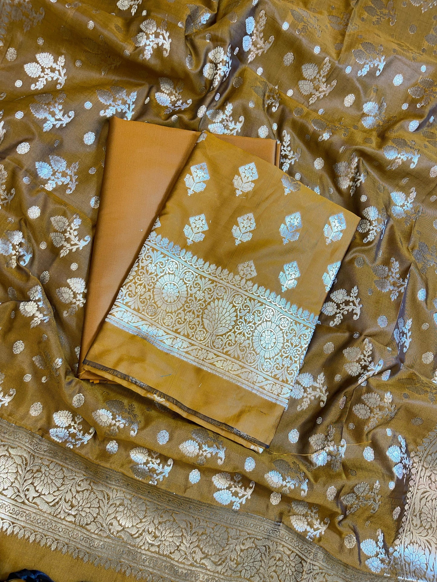 Mustard Semi Silk Floral Boota Banarasi 3 pcs Suit Set 900AJ_SK9