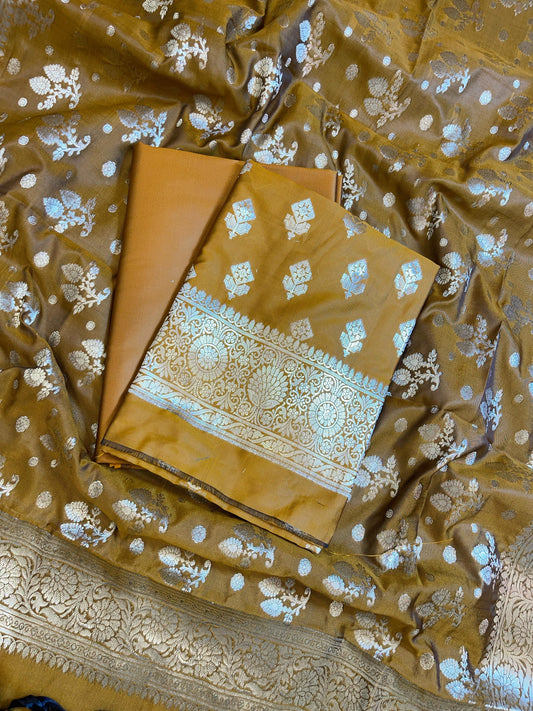 Mustard Semi Silk Floral Boota Banarasi 3 pcs Suit Set 900AJ_SK9