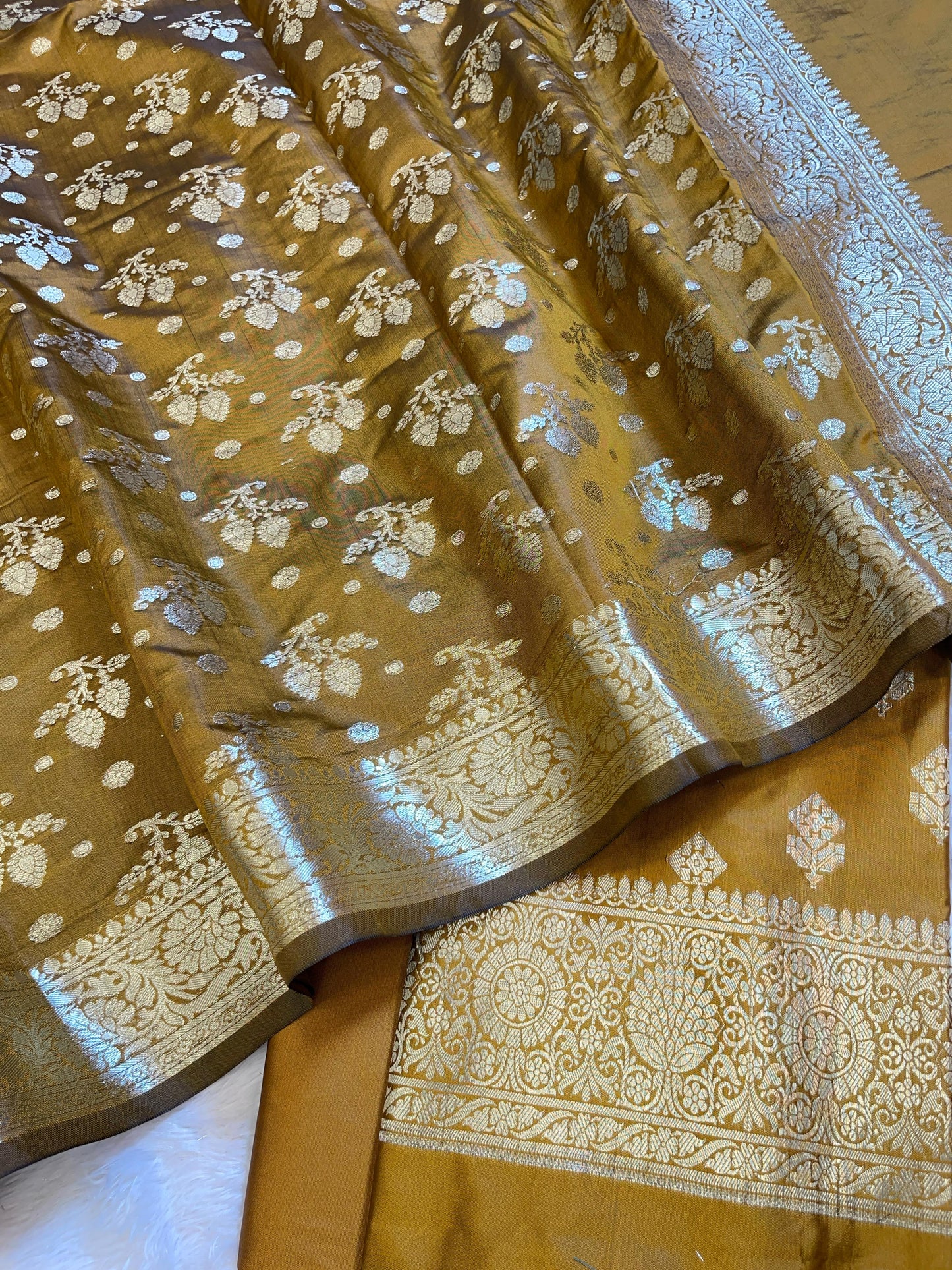 Mustard Semi Silk Floral Boota Banarasi 3 pcs Suit Set 900AJ_SK9