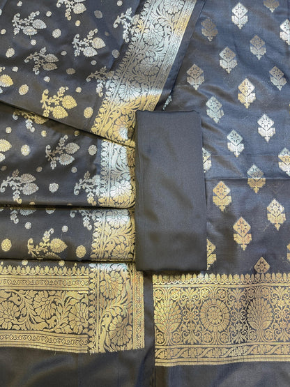 Black Semi Silk Floral Boota Banarasi 3 pcs Suit Set 900AJ_SK10