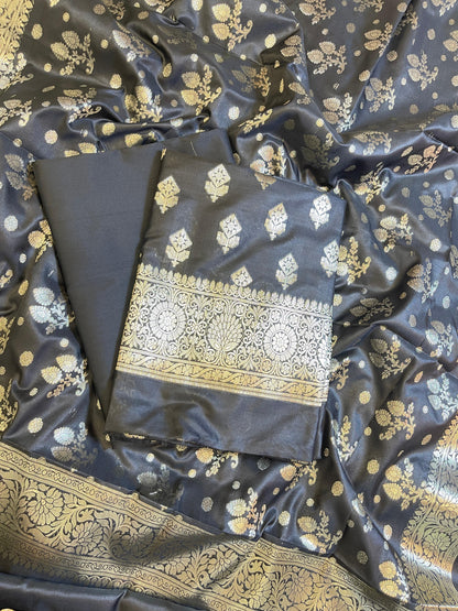 Black Semi Silk Floral Boota Banarasi 3 pcs Suit Set 900AJ_SK10