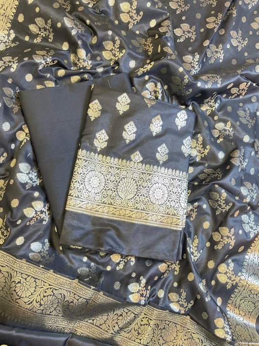 Black Semi Silk Floral Boota Banarasi 3 pcs Suit Set 900AJ_SK10