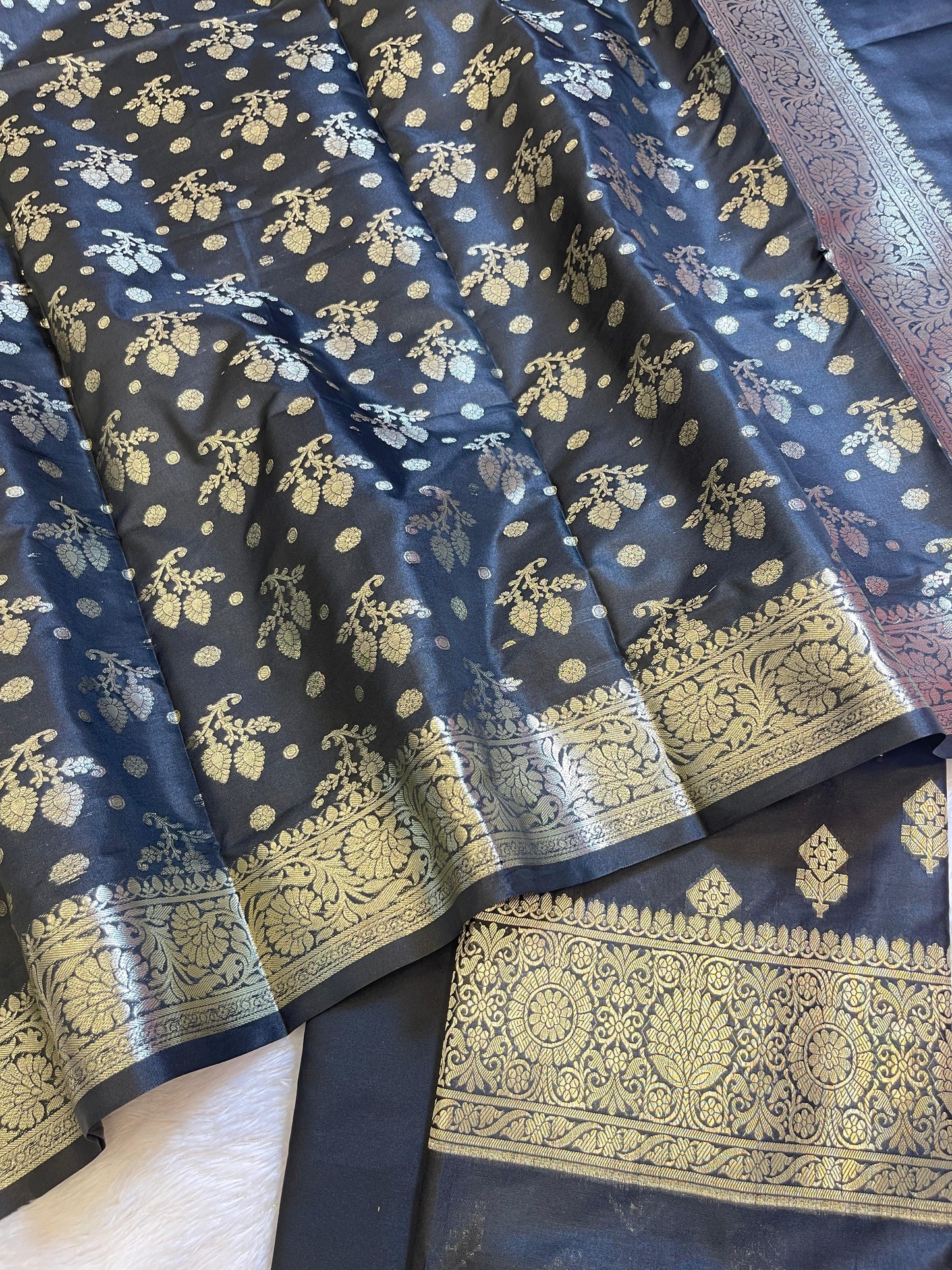 Black Semi Silk Floral Boota Banarasi 3 pcs Suit Set 900AJ_SK10
