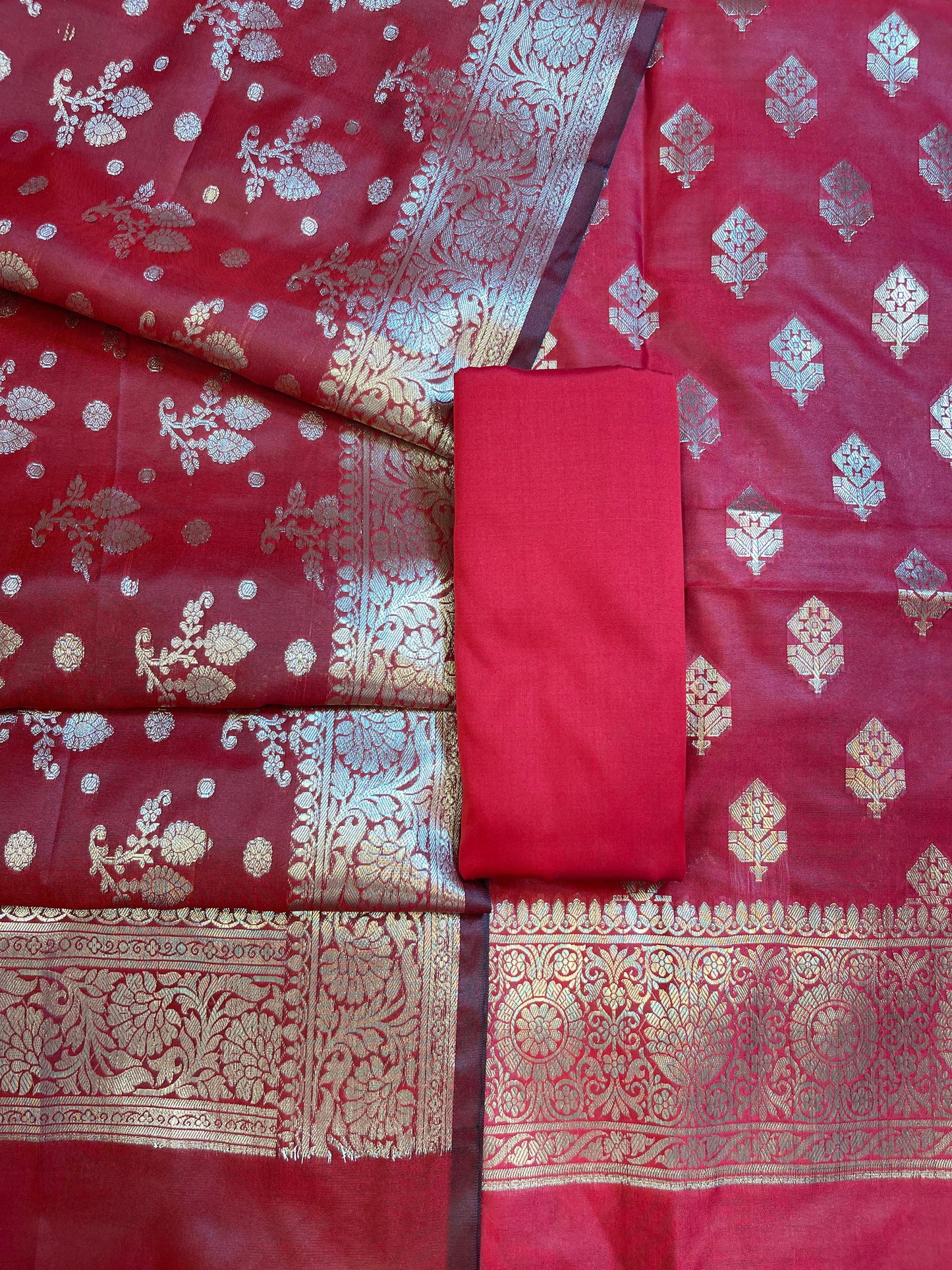 Red Semi Silk Floral Boota Banarasi 3 pcs Suit Set 900AJ_SK11