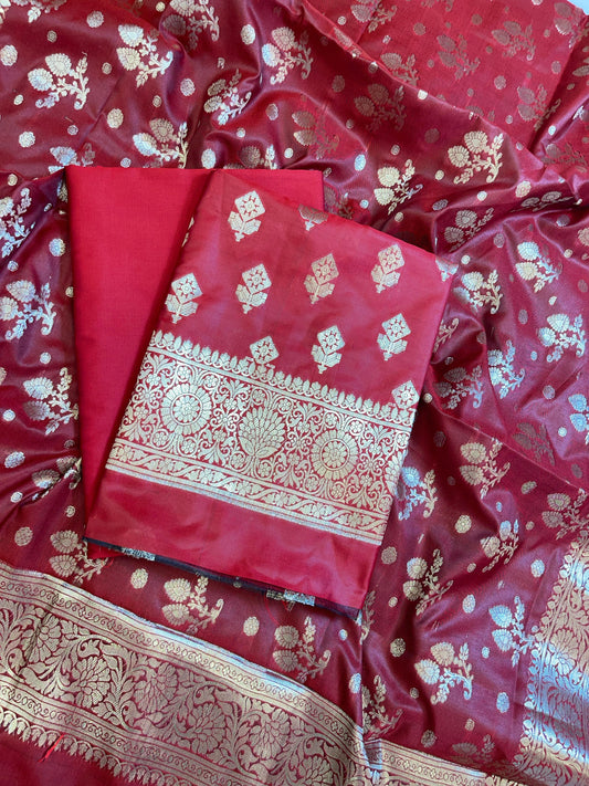 Red Semi Silk Floral Boota Banarasi 3 pcs Suit Set 900AJ_SK11