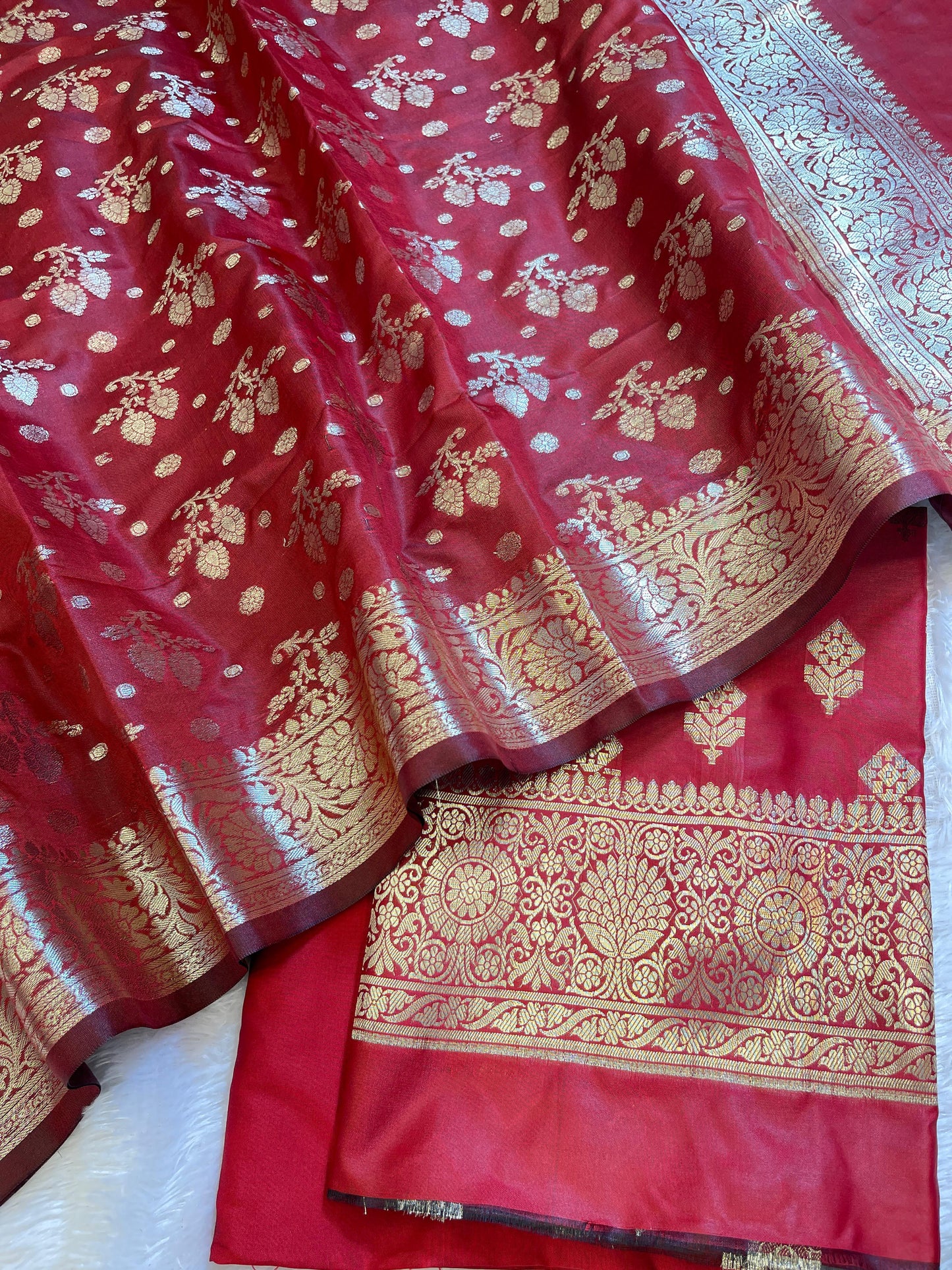 Red Semi Silk Floral Boota Banarasi 3 pcs Suit Set 900AJ_SK11