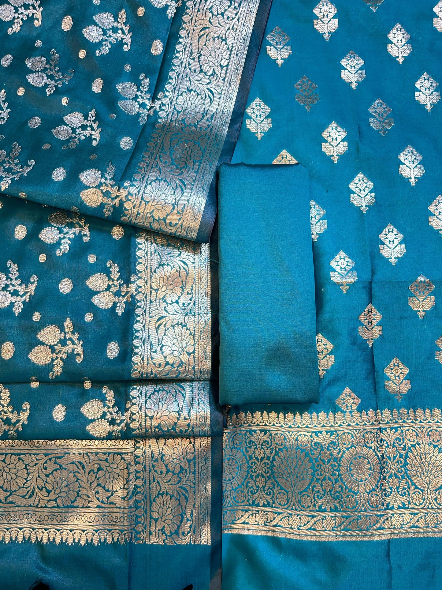 Seagreen Semi Silk Floral Boota Banarasi 3 pcs Suit Set 900AJ_SK12