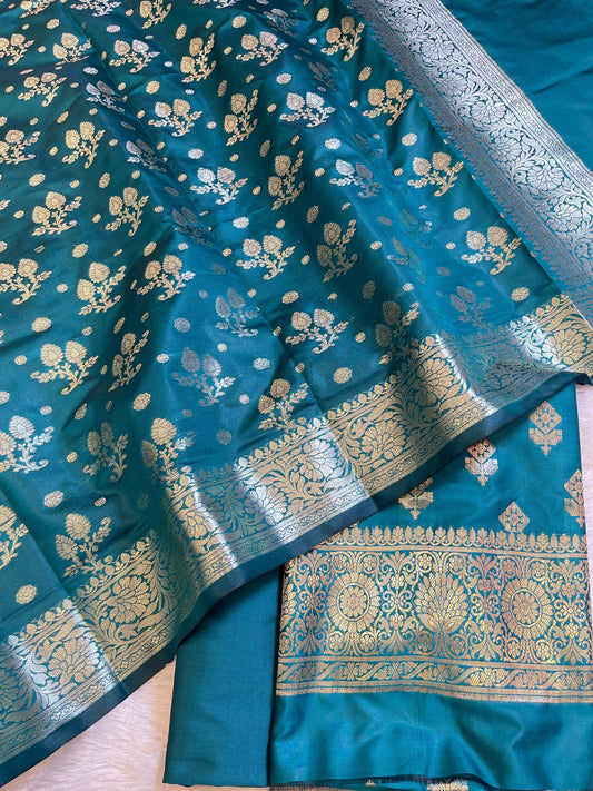 Seagreen Semi Silk Floral Boota Banarasi 3 pcs Suit Set 900AJ_SK12