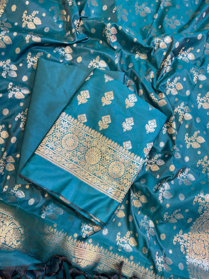 Seagreen Semi Silk Floral Boota Banarasi 3 pcs Suit Set 900AJ_SK12