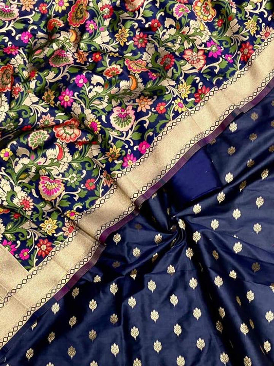 Navy Blue Biba Silk Zari With Kimkhab Mina Jaal Dupatta 700SKL_KS24