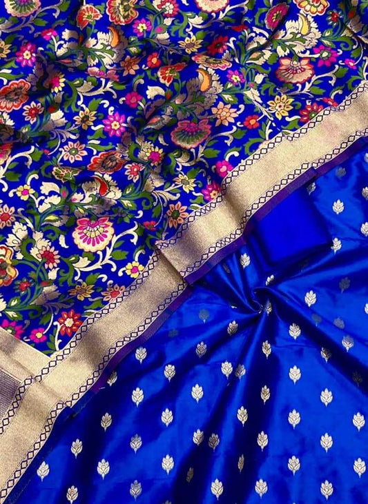 Blue Biba Silk Zari With Kimkhab Mina Jaal Dupatta 700SKL_KS23